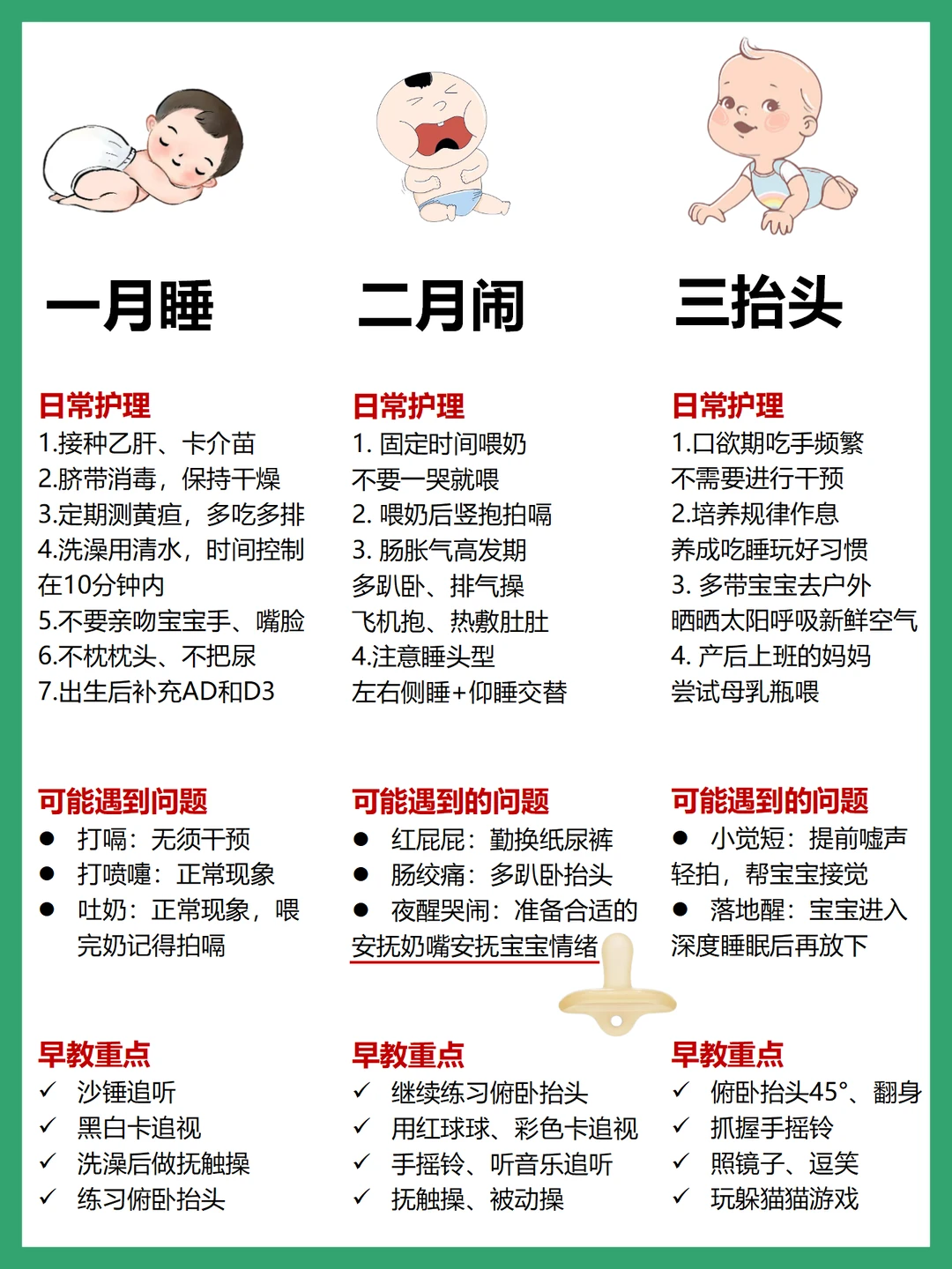 0-1岁宝宝发育进程附【早教重点+哄睡神器】