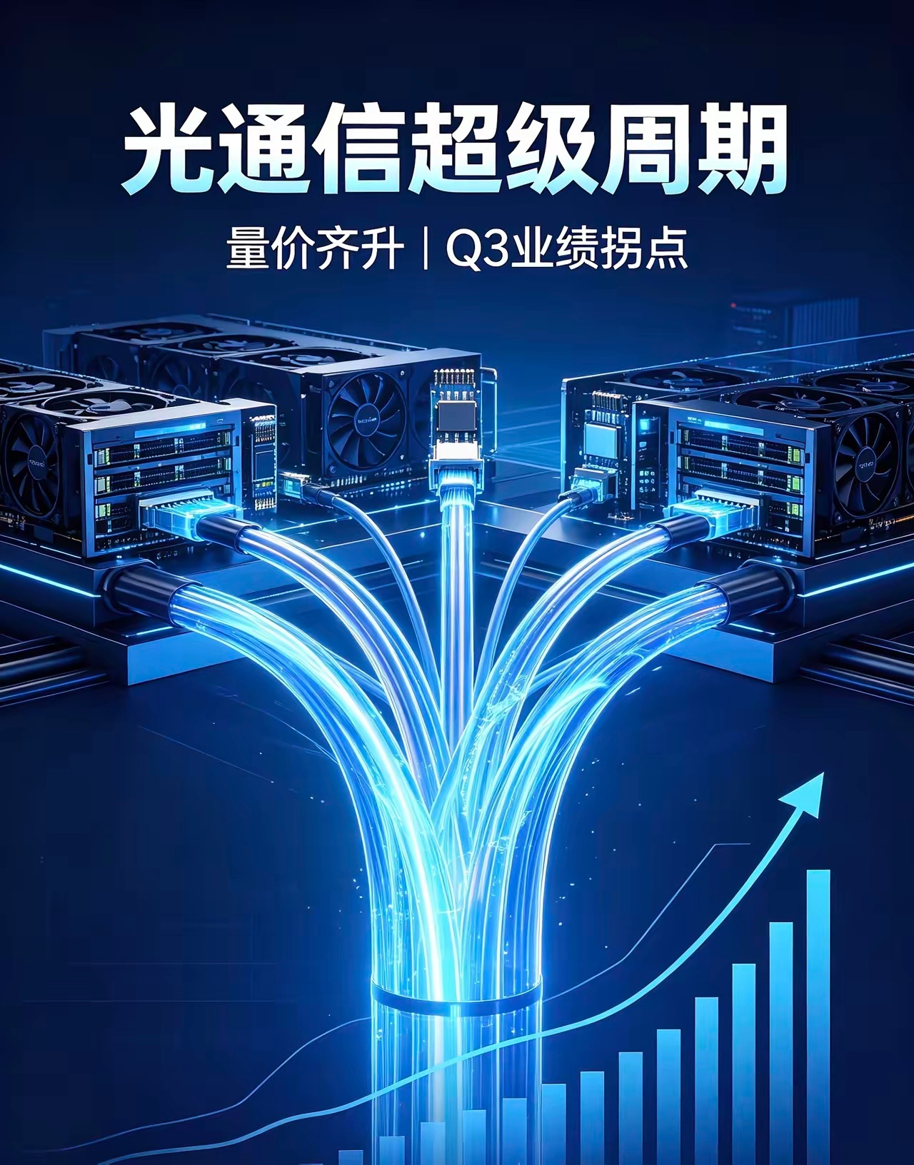 光通信迎来超级周期，Q3业绩拐点将至
​AI算力持续扩张，GPU数量充足，网络传输短板凸显，光通信成为AI集群关键瓶颈，行业进入量价齐升大周期。
​GPU算力数年提升32倍，光模块带宽仅增长4倍。网络速率不足会造成GPU闲置，谷歌、微软、亚马逊等云厂商持续加大投入升级光通信。
​量价齐升逻辑清晰：202 ​