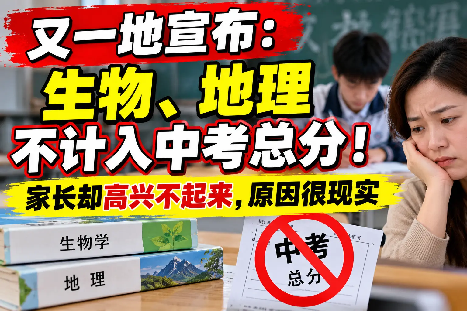 又一地宣布：生物、地理不计入中考总分！

很多家长这条新政第一反应都是狂喜：初二地狱级小中考终于没了、孩子不用疯狂刷题内卷了？大错特错！千万别被表面红利骗了！

这场中考改革看似砍掉分数、缓解压力，实则是换了赛道的隐形内卷，利弊争议拉满，真实内核90%的人都没看透！

综合红星新闻等媒体报道，10月