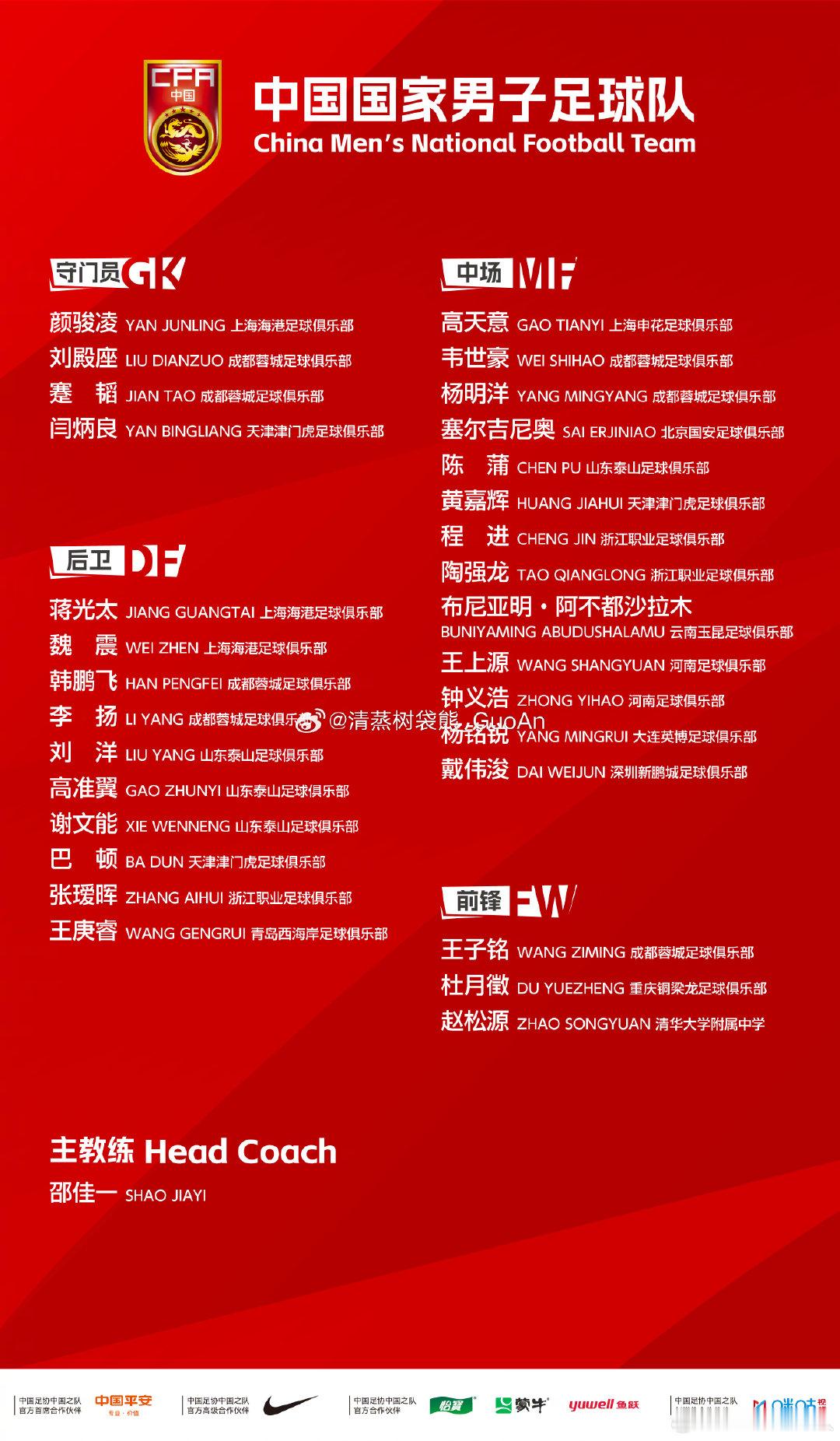塞尔吉尼奥入选新一期国家队集训名单。

#北京国安[超话]##国足公布30人集训名单# ​