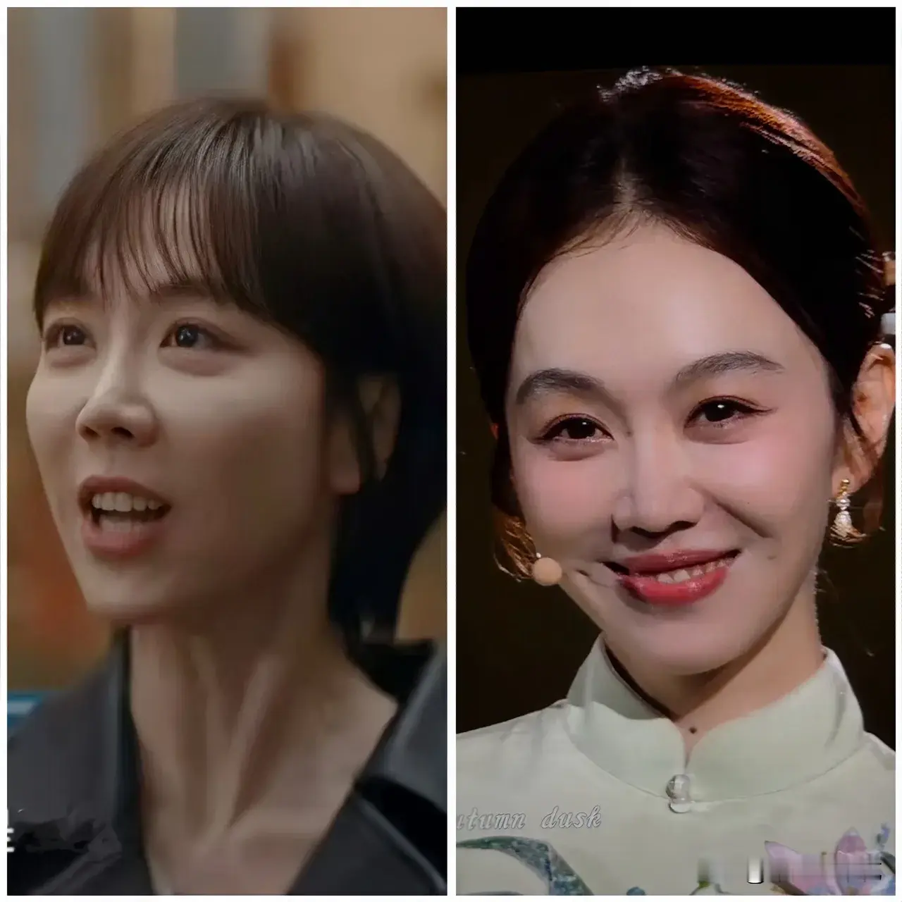 看完中秋晚会上姜妍的亮相，真的忍不住感慨，特别想跟编剧导演们好好说一句，以后拍戏能不能多挖掘一下她本身的美感。
 
平时追剧，姜妍大多都是接地气的生活化形象，短发淡妆，塑造普通市井小人物，演技没得说，可颜值优势一直被藏起来了。这次中秋晚会一身浅绿刺绣旗袍一出场，直接让人眼前一亮，五官圆润舒展，自带端