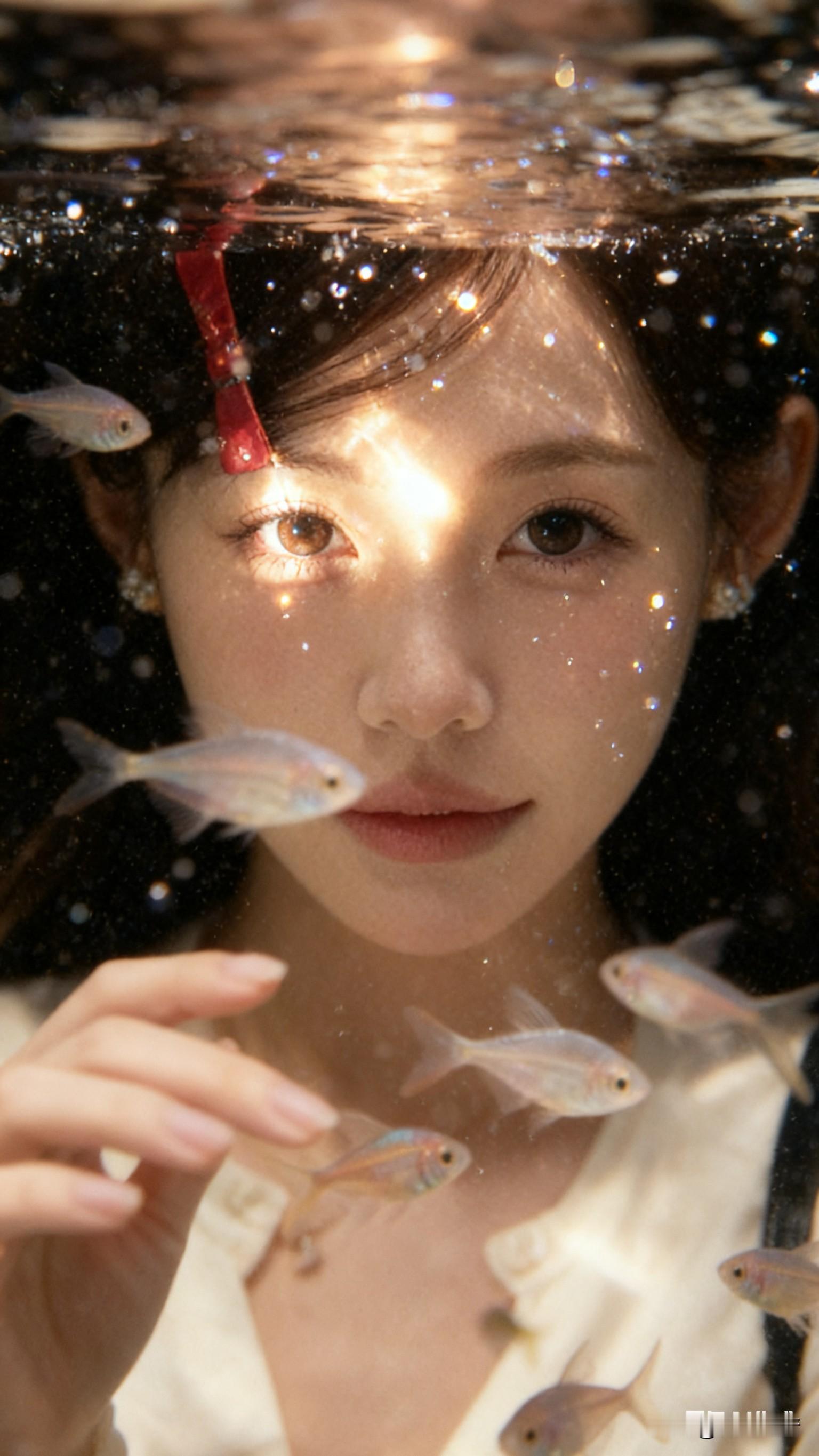 水下光影絮语   深蓝秘境里，棕黑色系暗调铺就静谧底色，极近的特写镜头...