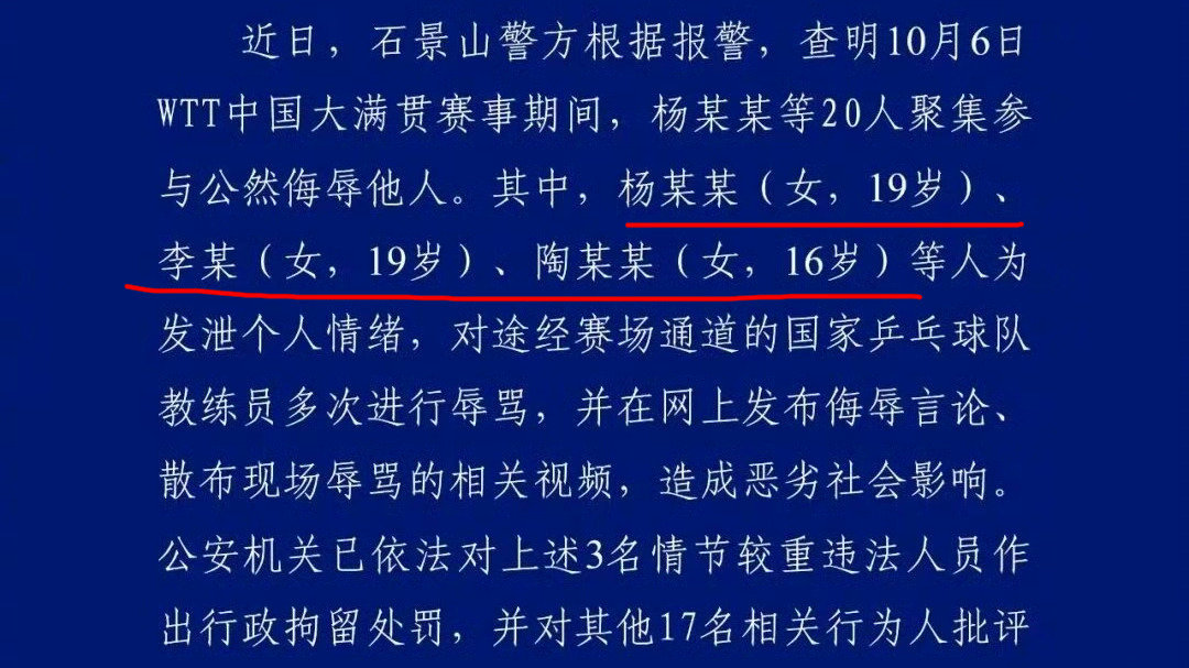 #警方通报王皓被围堵辱骂处理结果#
国乒饭圈年纪这么小 最大19岁 最小16岁 都不到20岁 ​