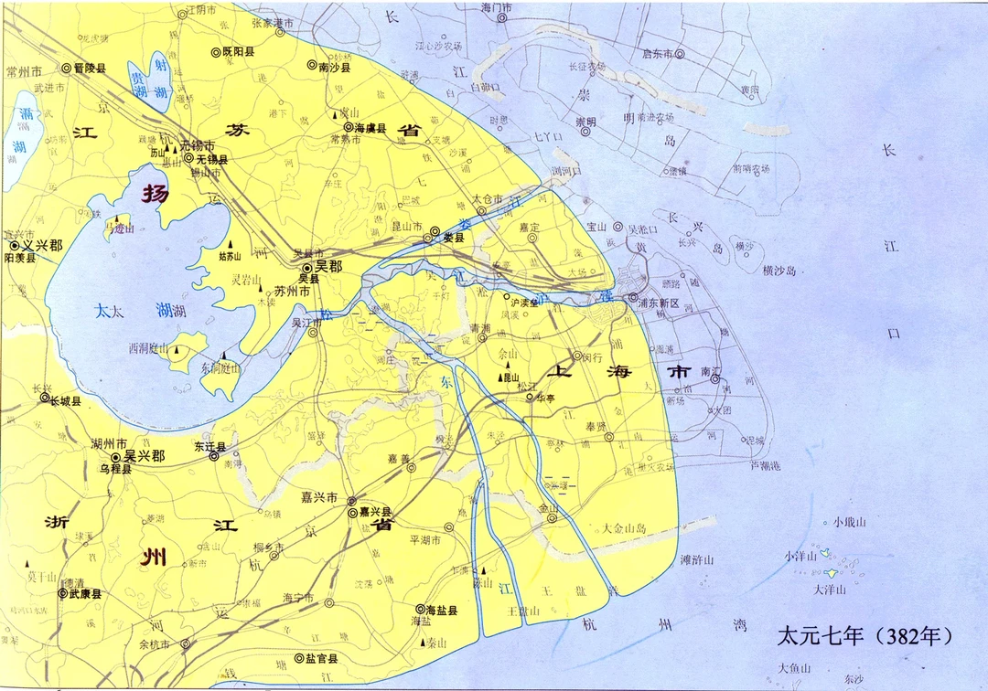 东晋时期，上海现主城区刚好在太湖入海口
