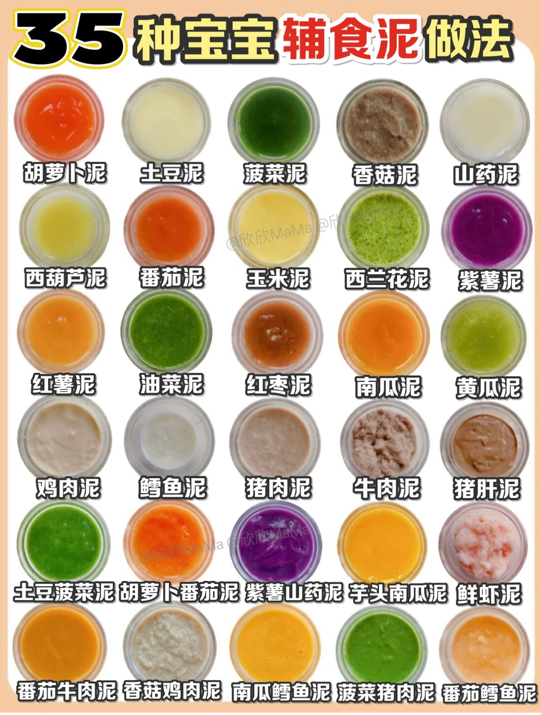 35款宝宝辅食泥｜辅食添加顺序大全｜附做法