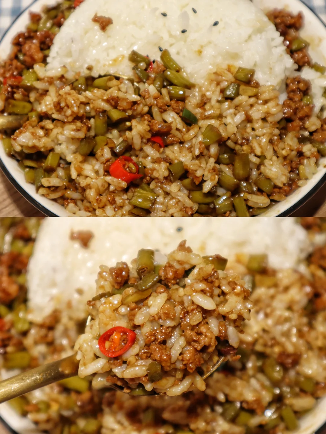 酸辣过瘾的肉沫酸豆角拌饭🔥好吃到飙泪‼️