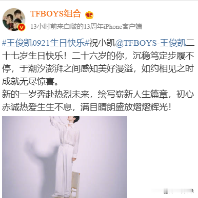 刷到TFBOYS官博发文祝王俊凯27岁生日快乐
不禁感叹时间过的也太快了吧
一晃出道都十几年了
见过儿童时期可爱懵懂的样子
也见过青涩的少年时期
也见到了帅气成熟的成年
这就是养成系