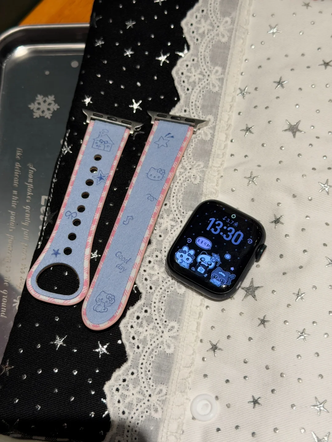 💧蓝星星撞色粉格纹 ◌𓈒𓐍iWatch入秋也要…