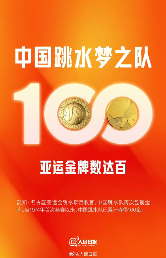 中国跳水队亚运100金