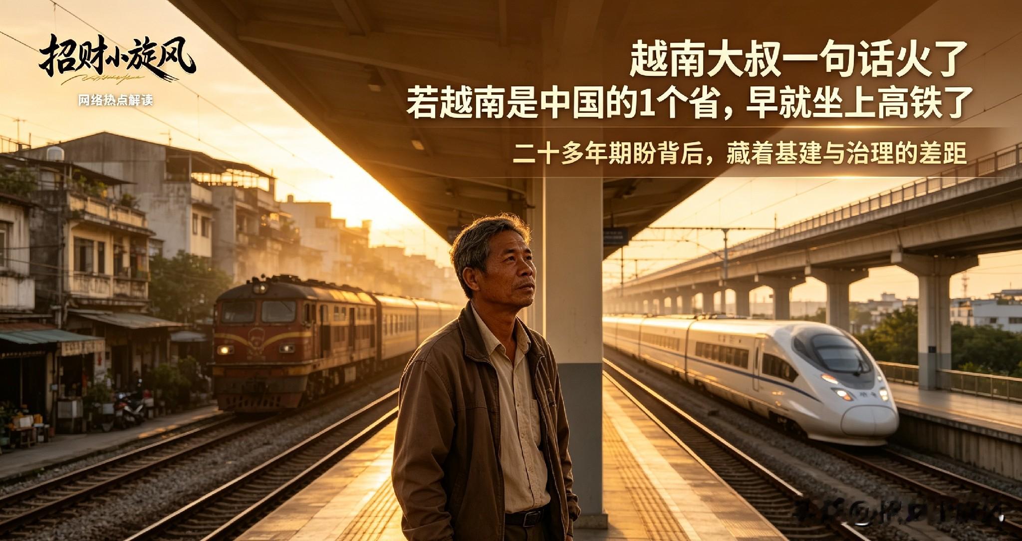 越南大叔感慨刷屏：如果是中国一个省，早就通高铁了

最近越南社交平台上，一段大叔的感慨广为流传：“如果越南是中国的一个省，我们早就坐上高铁了”。
 
这话只是民间自嘲，并不是真的想要并入他国，道出的是普通民众心里的无奈与羡慕。
 
越南很早就规划南北高铁，全长1541公里，连接首都河内与南部最大城市