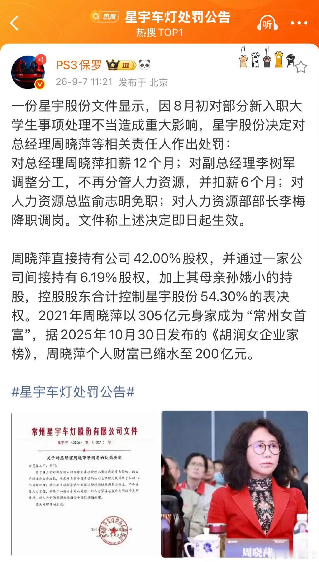#星宇车灯处罚公告#
其实没安排人力资源总监这个职位 ​