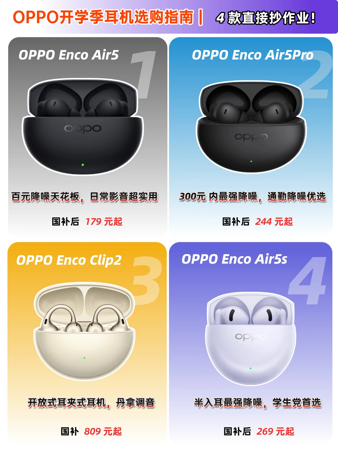开学季耳机抄作业！OPPO四款Enco闭眼入‼️