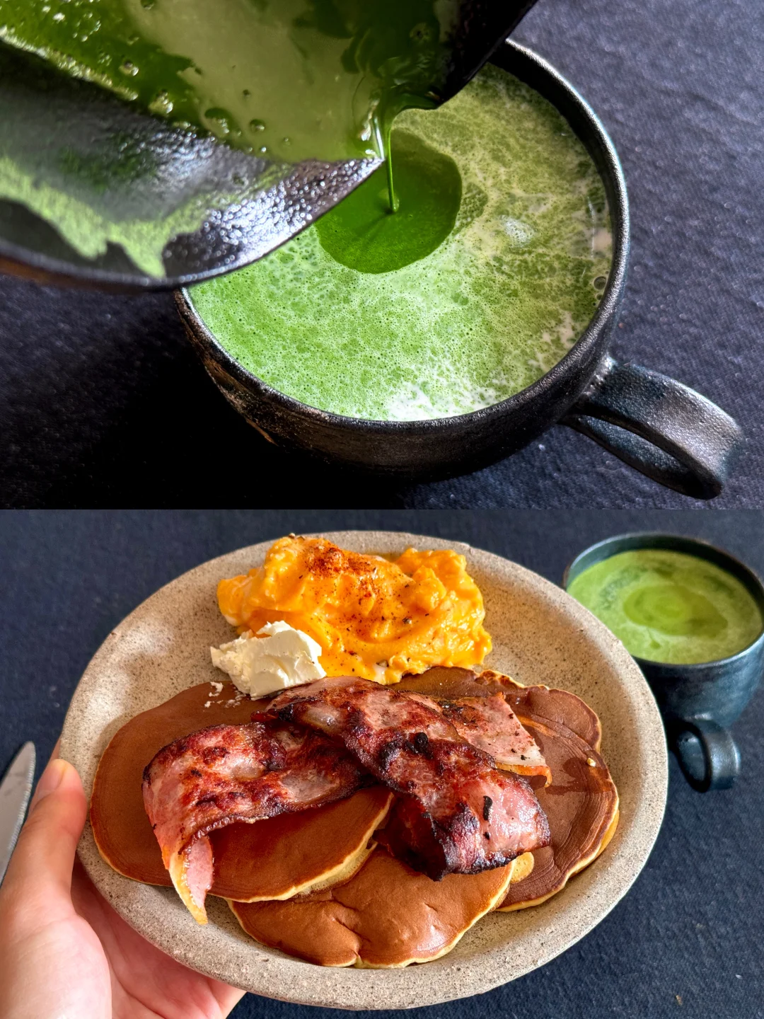 周一是松饼的咸味搭配🥓🍵🥚