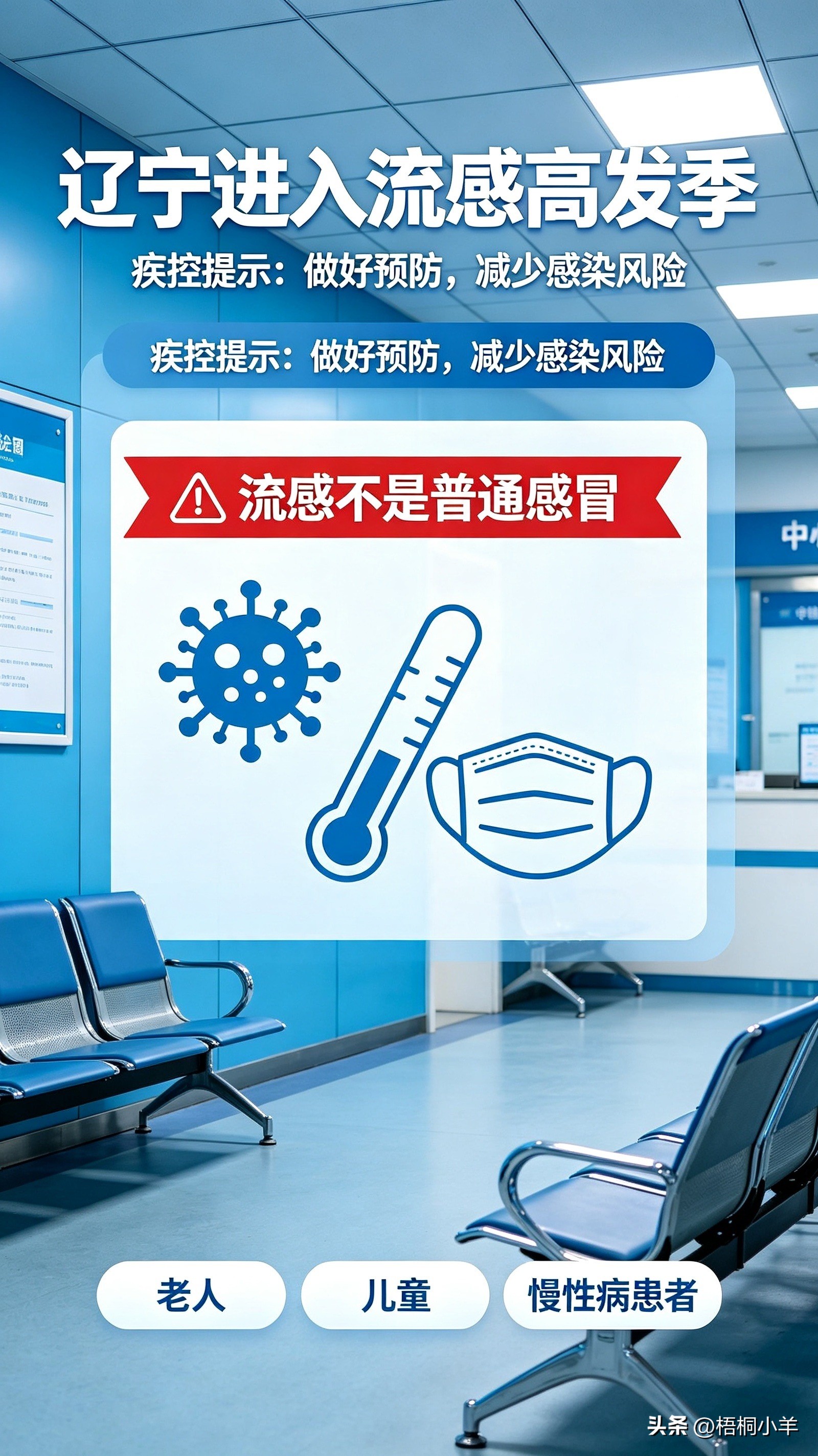 辽宁进入流感高发季，日常防护不能松懈😷。

最近气温忽高忽低，秋天的冷暖交替很容易让人感冒。看到辽宁疾控发布的提示，咱们辽宁已经正式进入流感高发季节了，大家真的要多加留意。

流感看着和普通感冒很像，但杀伤力要强不少。尤其是老人、孩子，还有平时有慢性病的朋友，属于高危人群。一旦染上流