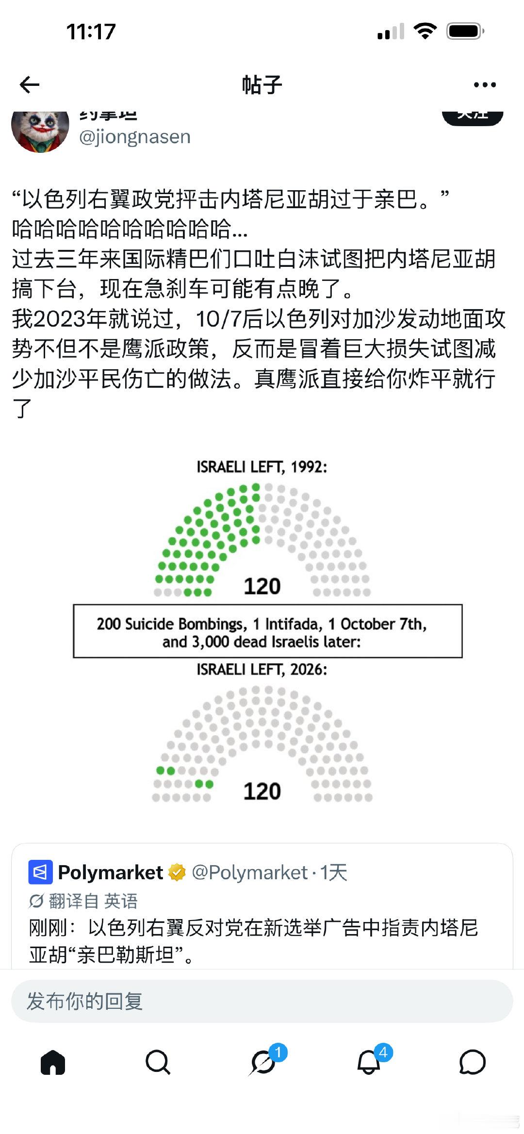 “以色列右翼政党抨击内塔尼亚胡过于亲巴。” ​