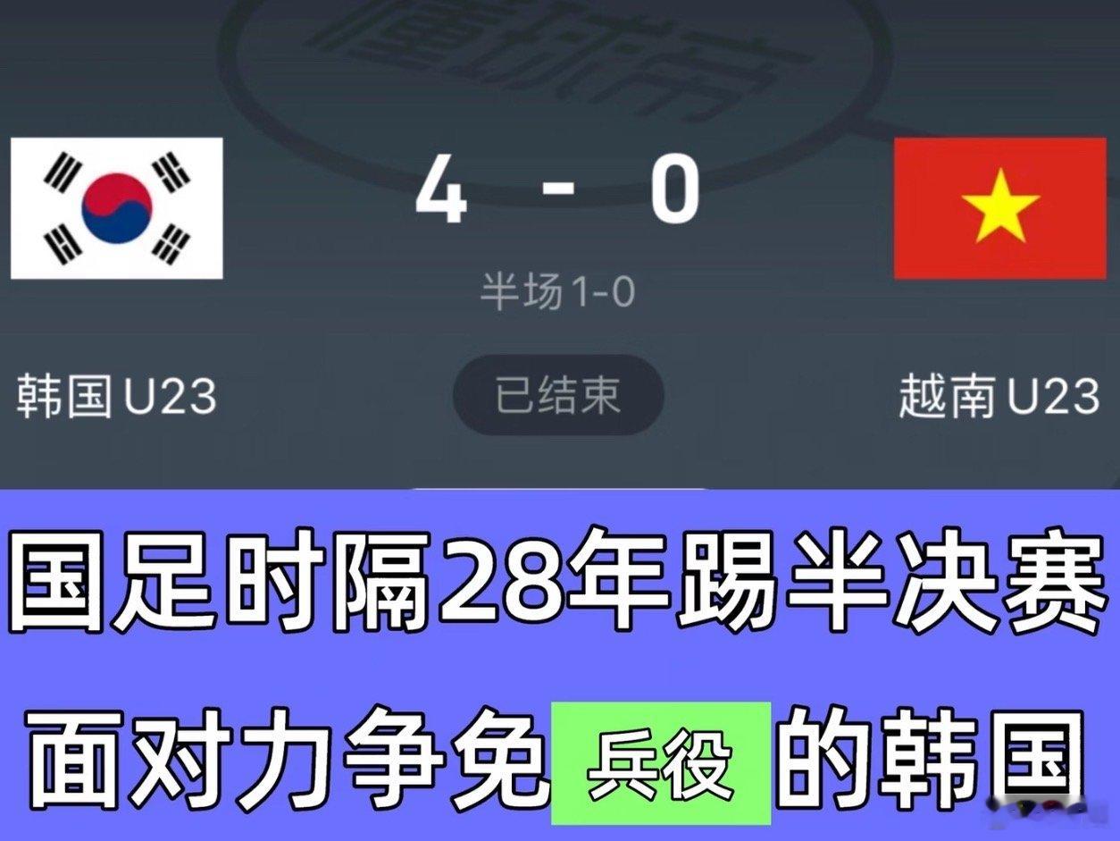 #中国男足下一轮对阵韩国#

今天，2026年亚运会男足1/4决赛，中国亚运队3-0战胜泰国，晋级亚运会四强。中国队上次晋级4强已是28年前，同时上次拿牌也是28年前 ​