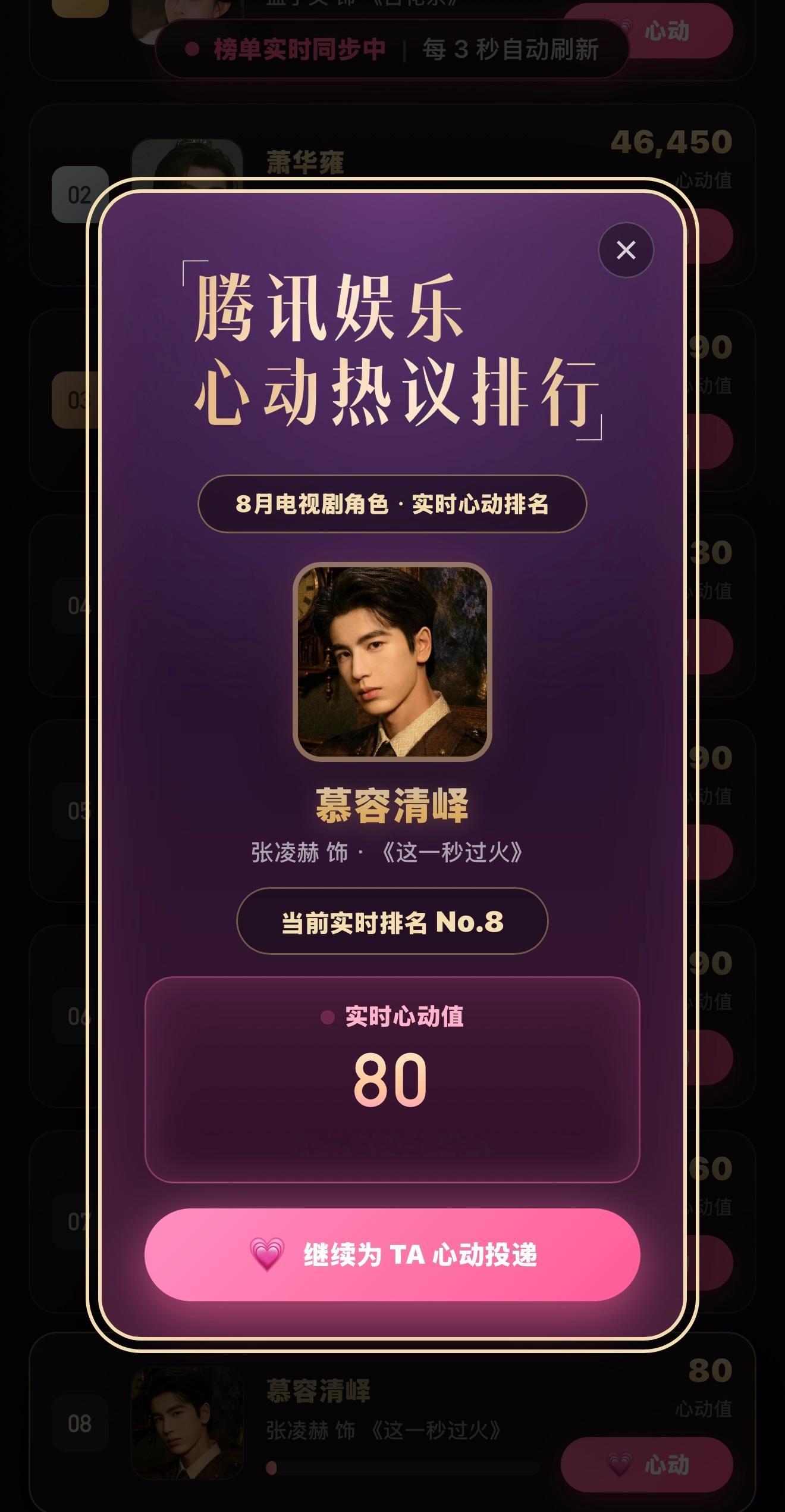 恭喜「慕容清峄」角色入围腾讯娱乐#8月心动热议角色# ，腾讯娱乐邀您为8月热播剧角色打CALL，送上心动值，票选出最受观众喜爱的心动热议角色！
来腾讯新闻app为 「慕容清峄」送上心动值​，助力他登上8月心动角色TOP宝座❤️每个账号每天都有10次投递心动值的机会呦 ​