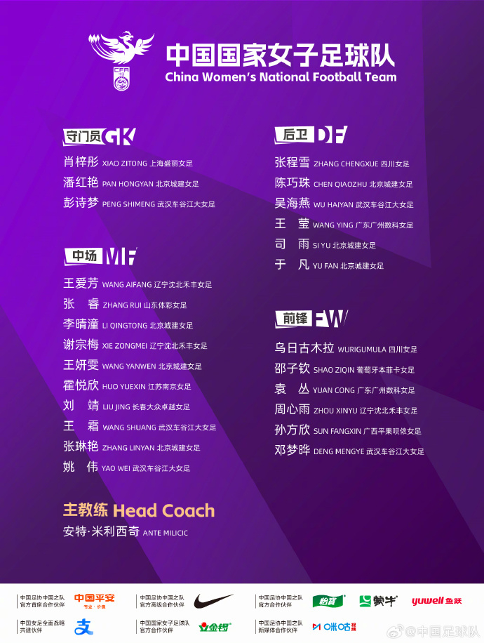 中国足协公布了最新一期女足名单，中国女足将于8月7日至10月3日期间在...