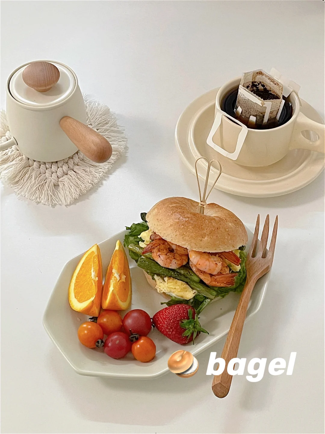 一人食早餐🥣｜贝果三明治🥯