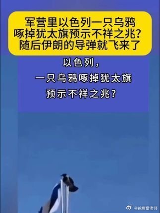 【军营里以色列一只乌鸦啄掉犹太旗预示不祥之兆，随后伊朗的导弹就飞过来>> 军营里以色列一只乌鸦啄掉犹太旗预示不祥之兆，随后伊朗的导弹就飞过来 (来自 ​