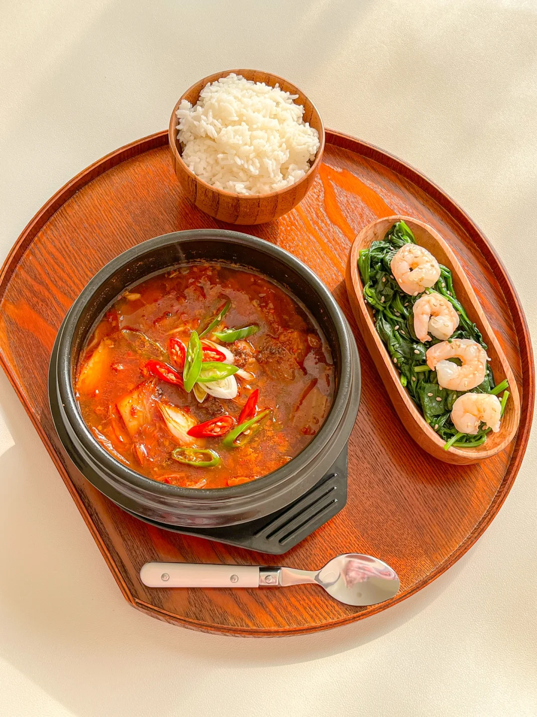 一人食｜泡菜炖排骨🥢虾仁菠菜｜get韩剧同款