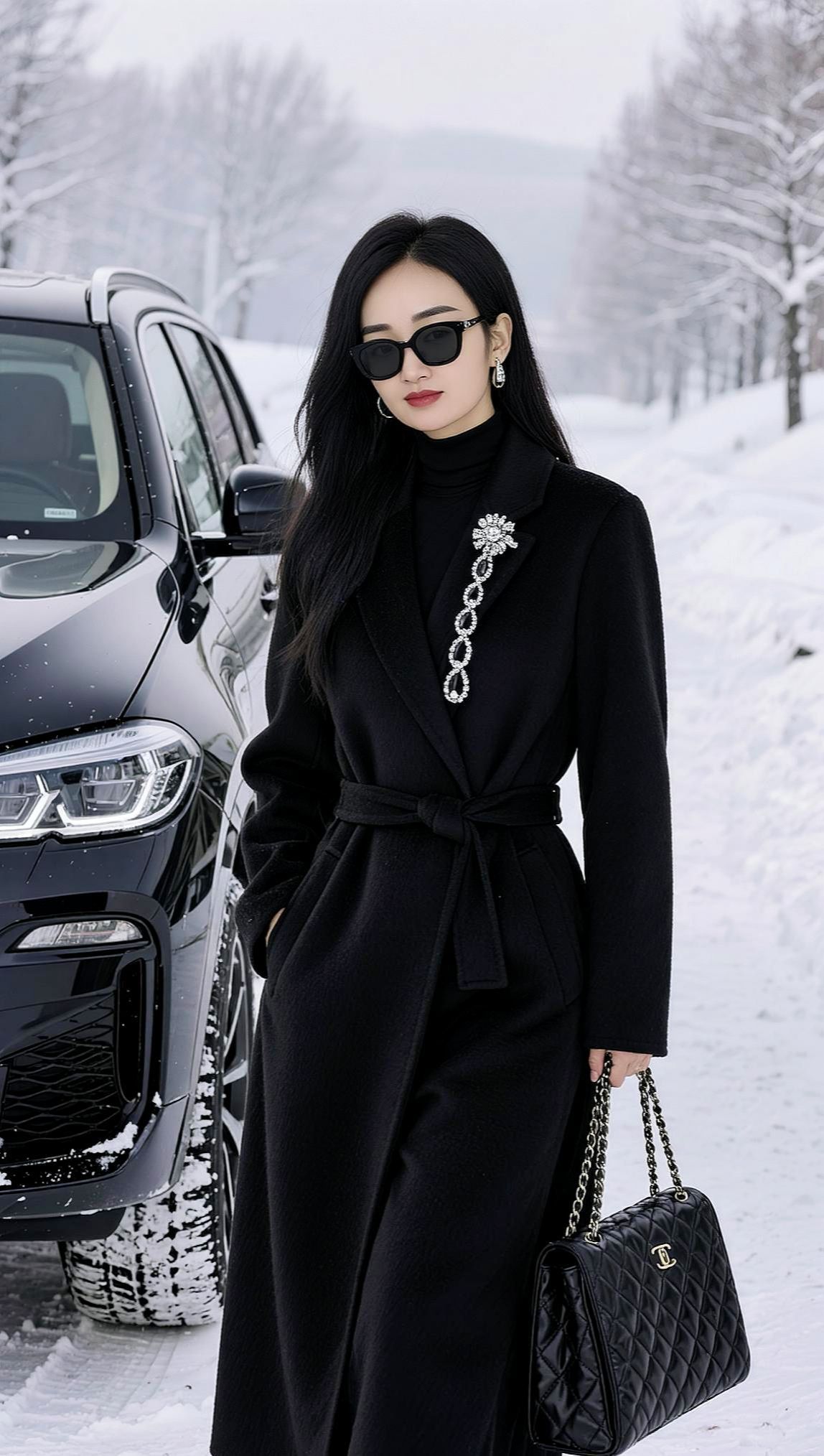 <p>AI雪地御姐写真 ai创作 穿搭 黑色风衣穿搭 <!--{img...