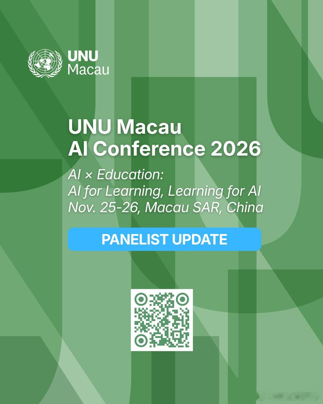 📩 联合国大学驻澳门研究所 2026 年人工智能大会｜主题论坛发言人遴选结果通知

感谢各位为本次会议提交扩展摘要。经评审，会议团队正通过邮件逐一联系入选的主题论坛发言人，发送参会确认及注册相关信息。请留意查收由会议团队（aiconference
如果您已收到主题论坛发言人邀 ​