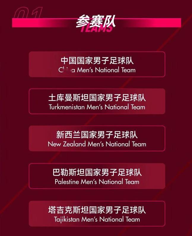 #国足约战世界杯球队# 就在刚刚，中国足协官方宣布，2026CFA中国之队·重庆国际足球邀请赛将于9月24日至10月6日在重庆龙兴足球场和铜梁龙体育场进行。

本次邀请赛，中国国家队将先后与巴勒斯坦、新西兰、土库曼斯坦和塔吉克斯坦交手，中国男足具体赛程如下：

2026年9月24日 19:35

中国vs巴勒斯坦

20 ​