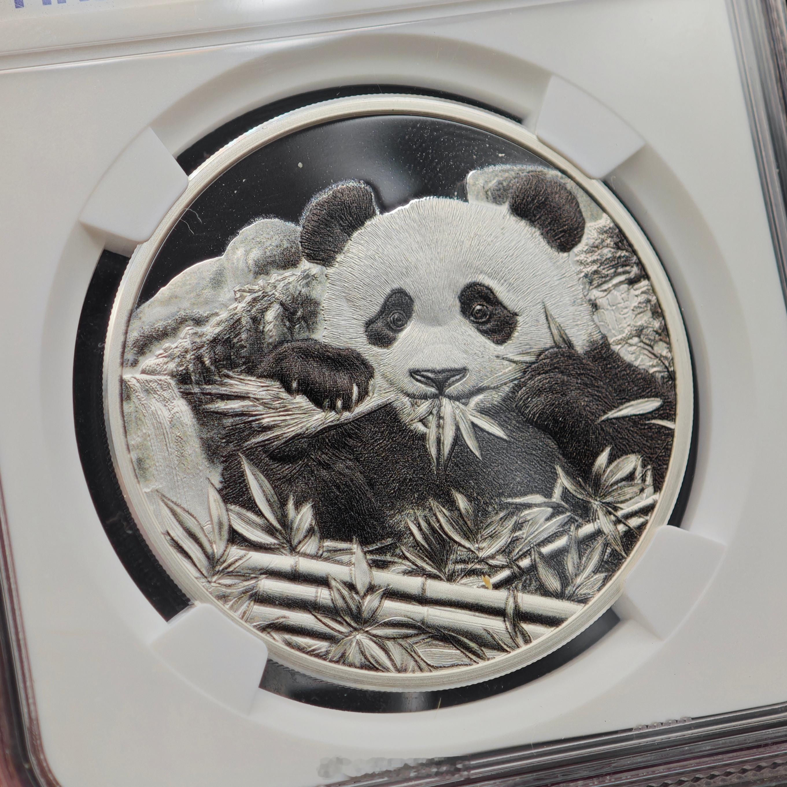 NGC-PF70库克2026年“吃货”大熊猫1盎司银币，白银纯度：99.99%，重量：31.1g（1盎司），面值：5库克群岛元，正面设计将西方古老的“暴食（Gluttony）”概念赋予了最萌的“竹子无底洞”—大熊猫！每日进食14小时、吞下40公斤竹子的憨态，完美解构了“永远吃不够”的欲念。既有讽刺艺术的深刻，又有国宝 ​