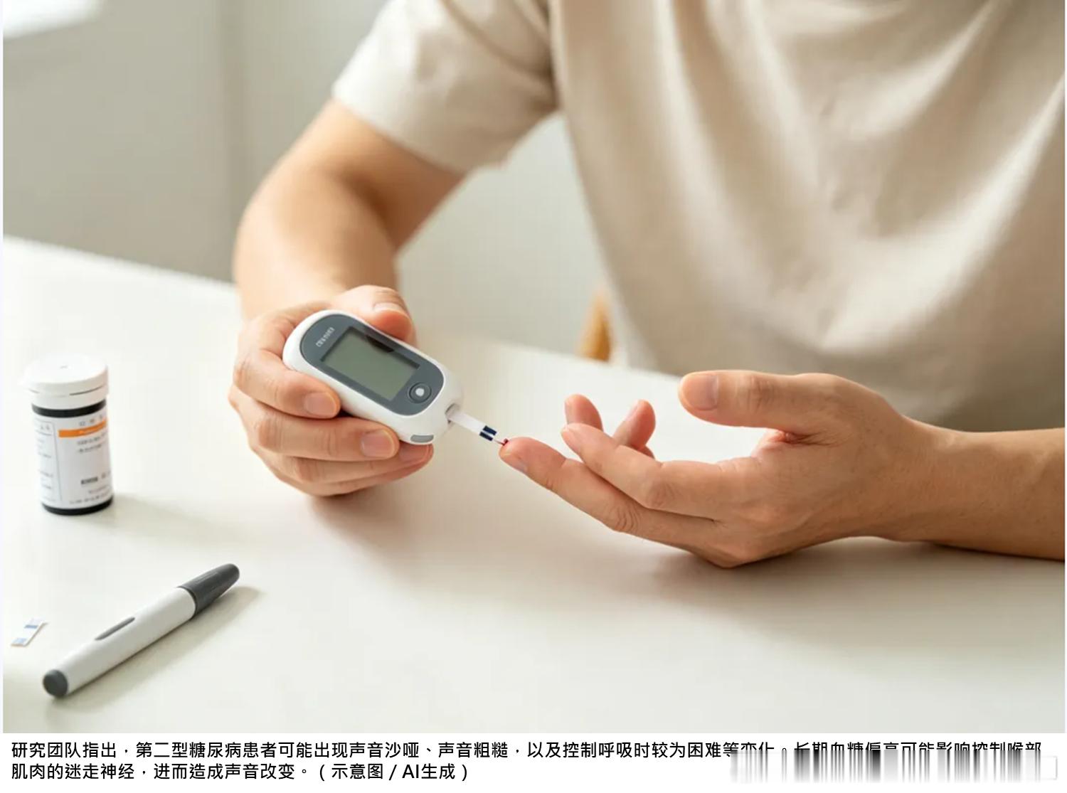 #不用验血！语音AI筛检糖尿病　准确率75%至80%#
澳洲皇家墨尔本理工大学与英国科技公司Thymia合作开发一项创新AI语音分析工具，透过辨识声音中的细微变化，协助初步筛出第二型糖尿病风险。民众只需朗读文章20秒，AI即可判断其是否具有较高的糖尿病风险，未来甚至可透过手机App或电话录下语音作为筛检方 ​