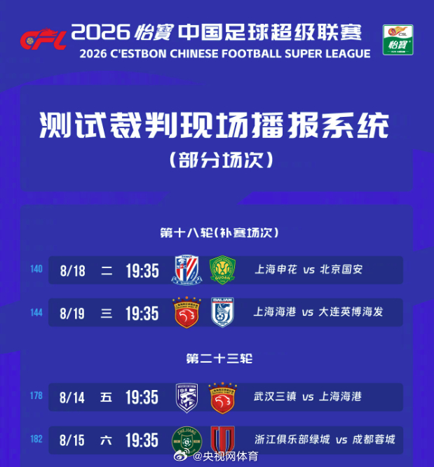 中超联赛官宣，将在本周末及下周的中超联赛第23轮部分场次、第18轮补赛...