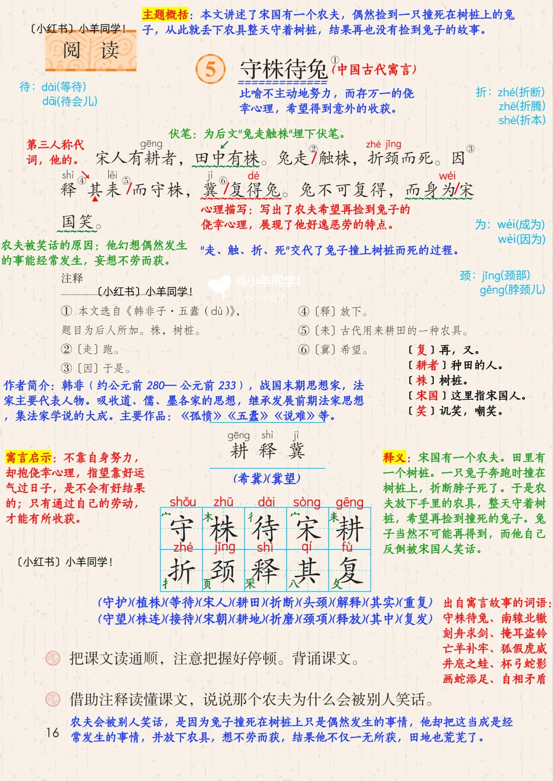 三年级下册丨第5课《守株待兔》语文笔记