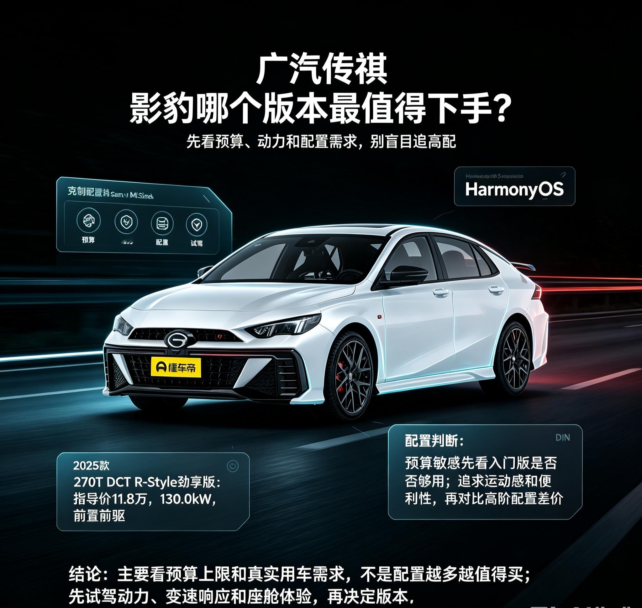 不少人在挑广汽传祺影豹时，都容易陷入盲目追高配的误区，总觉得配置越多就越划算。其实选版本不用盯着最高配看，先理清自己真实的用车需求才是关键。
平时主要日常通勤，对额外功能没有太多执念的用户，入门版本的基础体验已经完全能覆盖日常使用场景。更看重运动氛围感和用车便利性的用户，再去对比不同配置版本之间的体