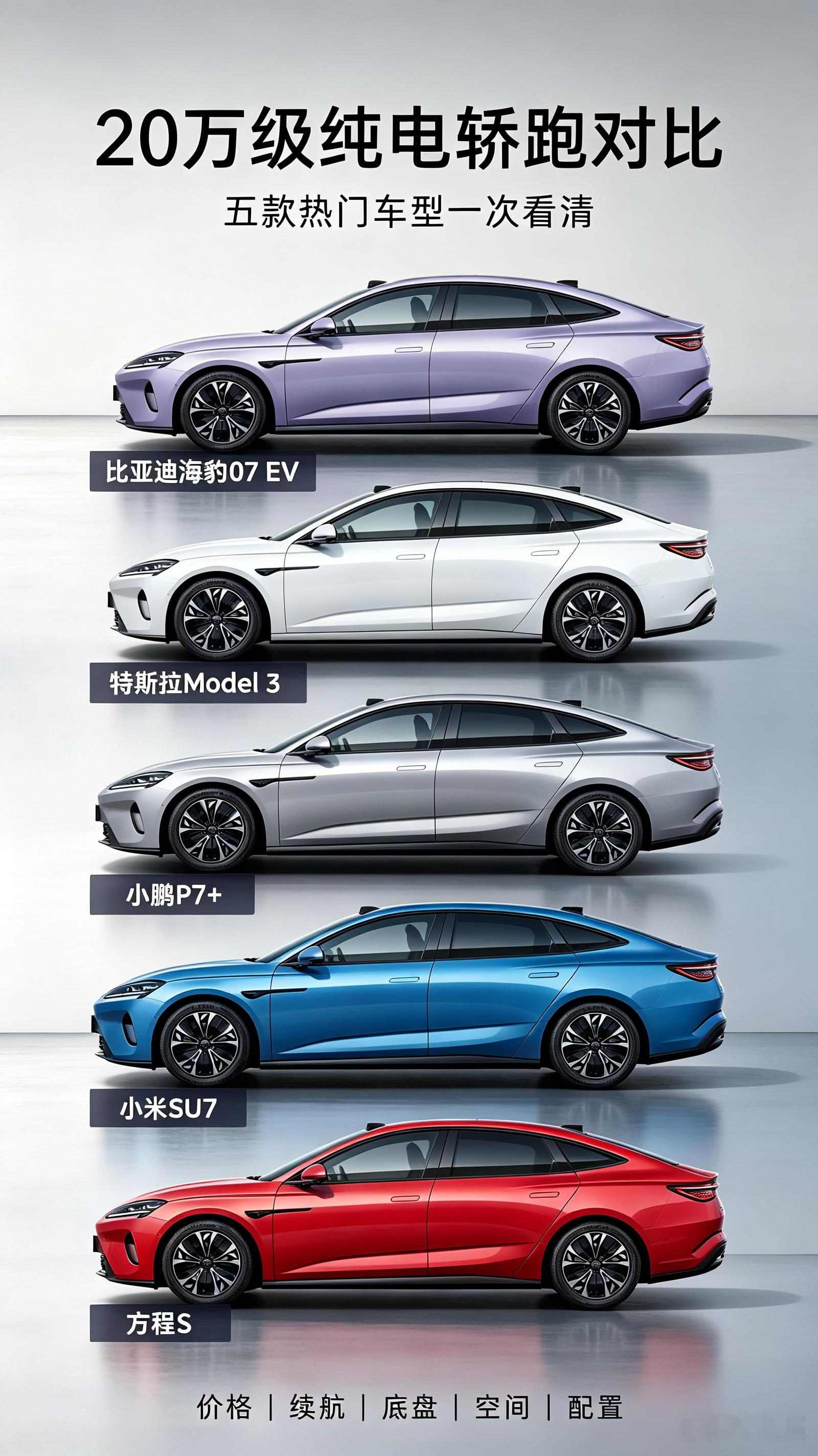 听我一句劝，2026买车按需选择不纠结
- 预算18万内，追求家用省心、稳定可靠：优先海豹07 EV
- 偏爱智能座舱、800V超充，看重掀背实用性：选小鹏P7+
- 注重底盘质感、长续航，想要兼顾家用与驾驶乐趣：方程S性价比突出
- 预算22万以上，喜欢强动力、小米生态：小米SU7体验更全面
-