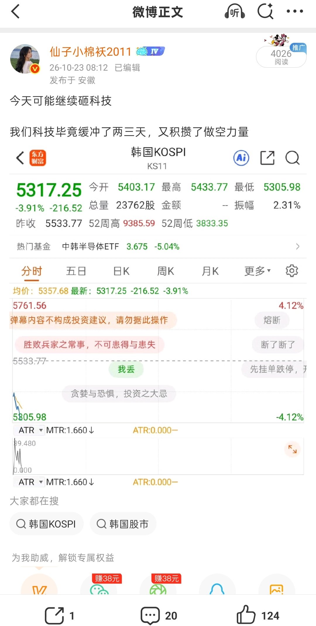早盘预判，科技半导体+元件。 ​