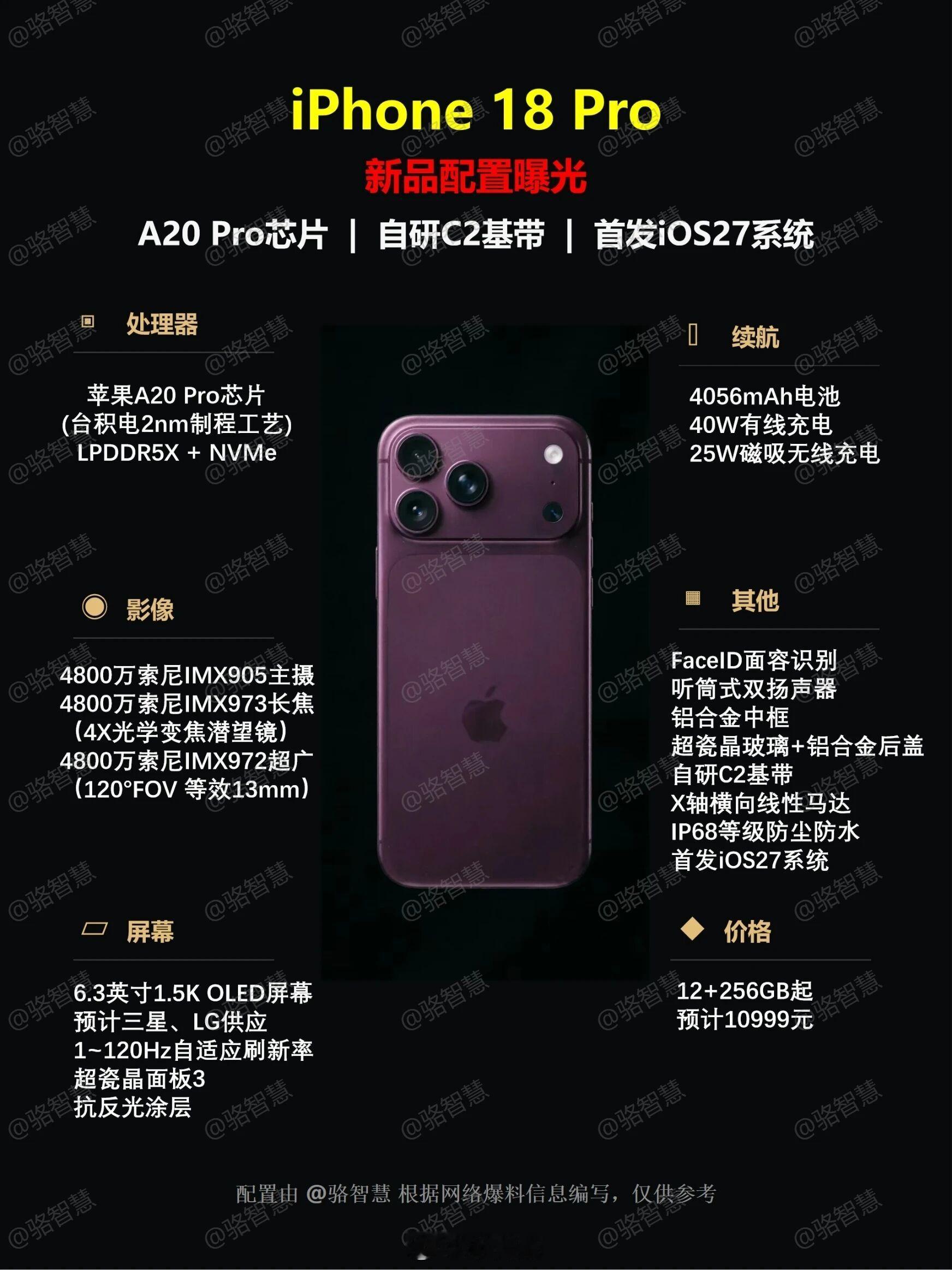iPhone 18 Pro，2nm稳了，但无缘可变光圈

最新消息，iPhone 18 Pro将搭载台积电2nm芯片A20 Pro，预计性能提升15%，功耗降低了30%

此前爆料的机械式可变光圈设计，是iPhone 18 Pro Max专属功能，所以在iPhone 18 Pro上没有，但主摄预计升级为18 Pro Max同款的48MP索尼IMX905传感器，长焦继续采用48MP ​