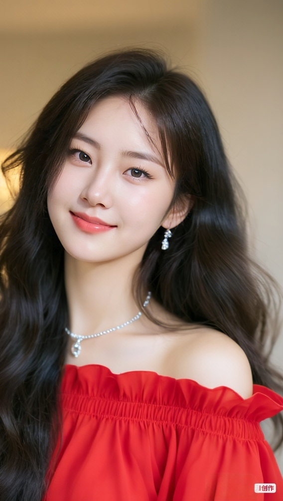 甜美少女心爆棚，红衣少女，温柔微笑