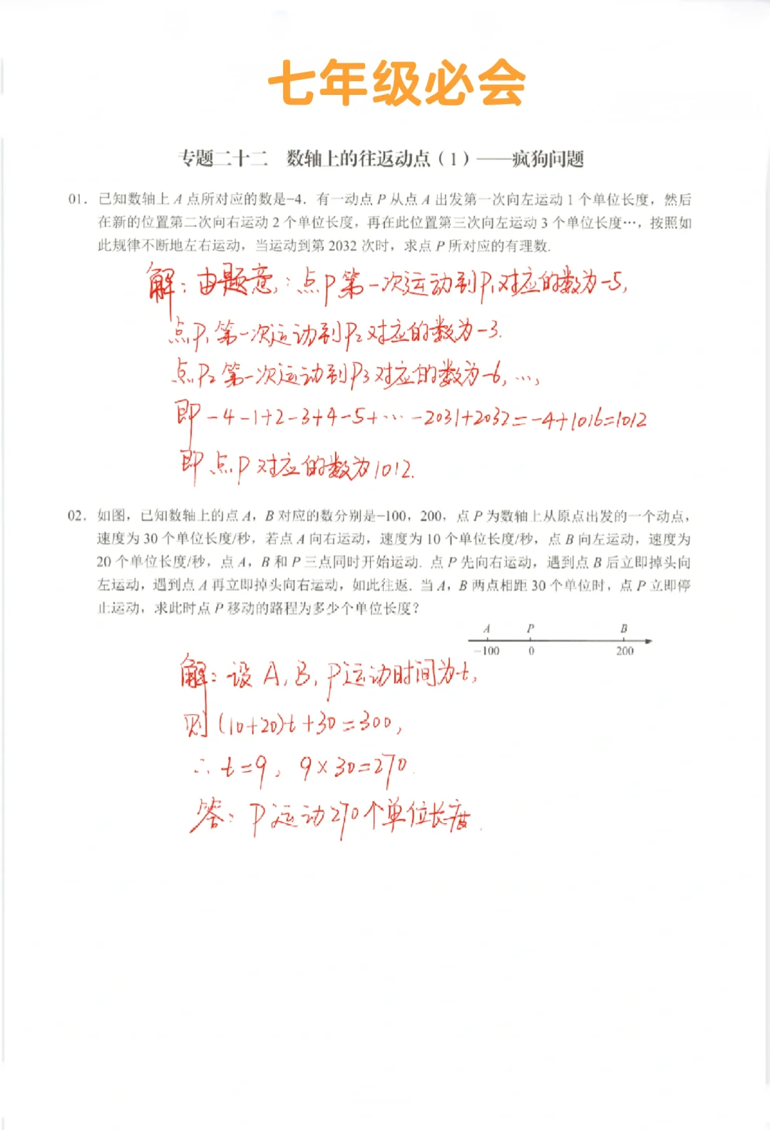 七年级数学必会-数轴上的往返动点问题‼️