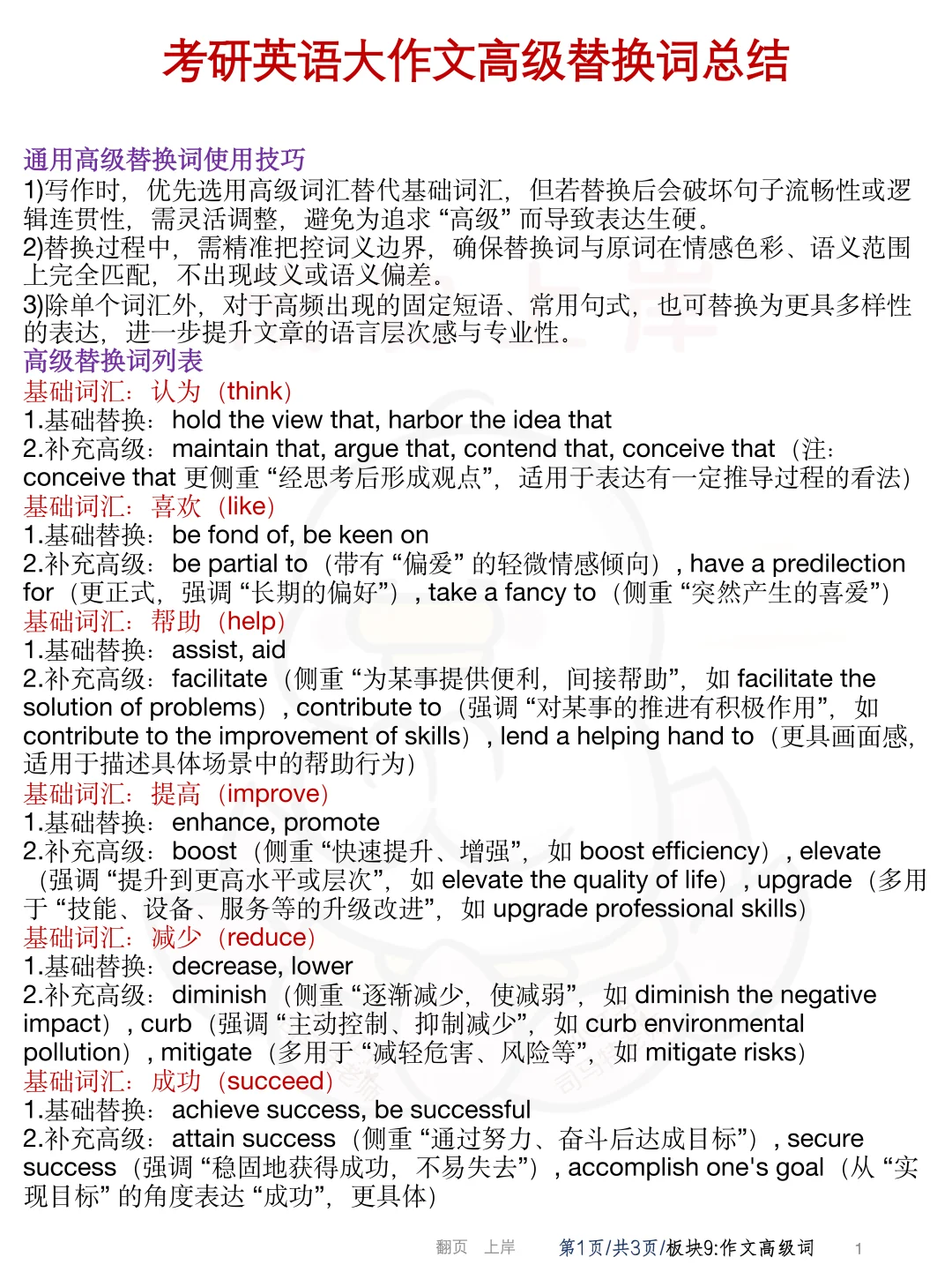 26考研英语作文高级替换词汇总