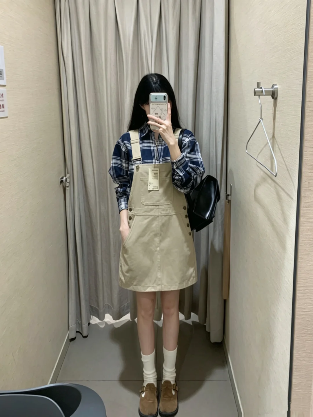 muji—眼超哇塞的小格衫+背带🧸1套好韩好乖~