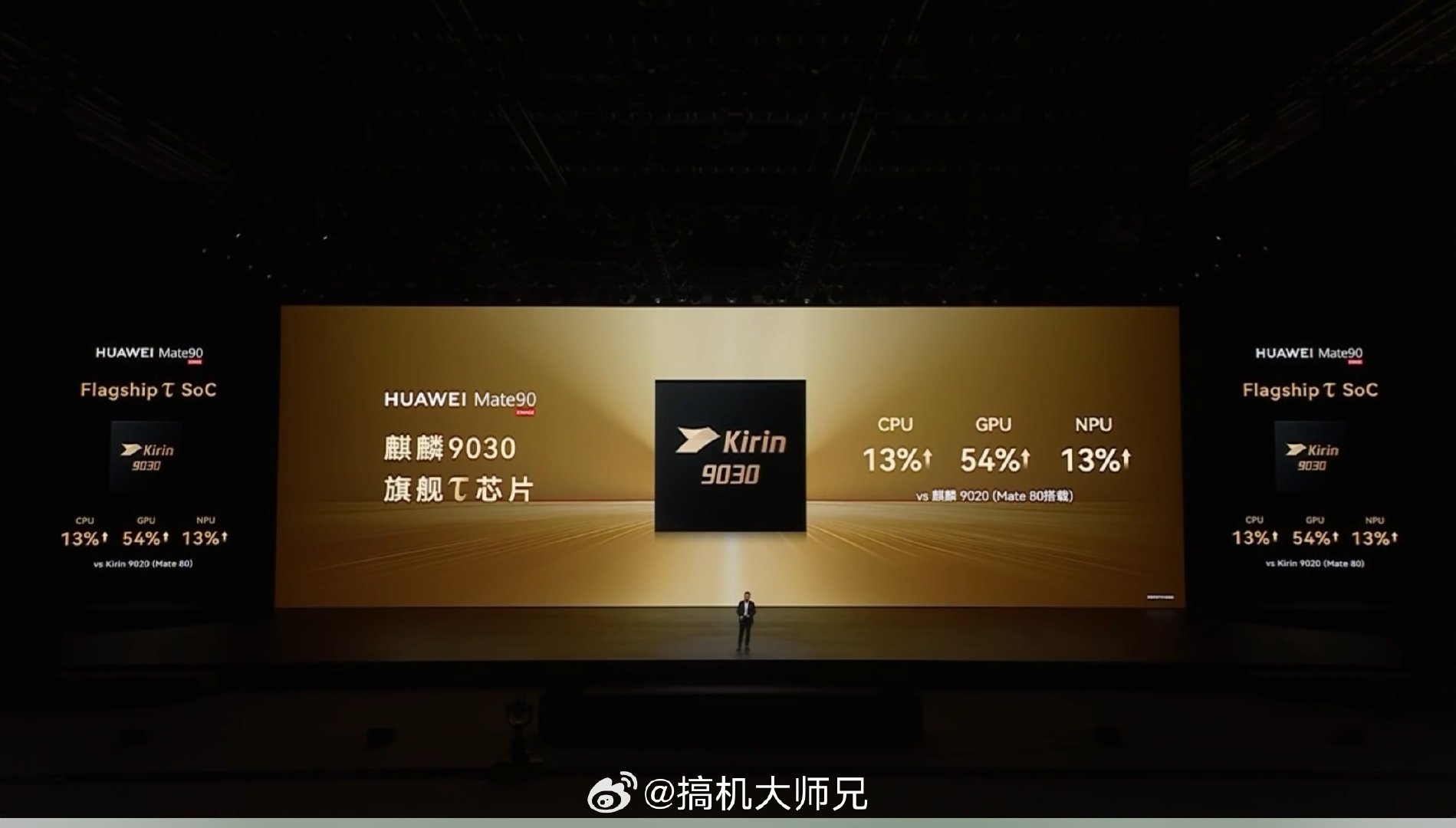 余总官宣：
华为Mate90搭配麒麟9030芯片
华为Mate90 Pro搭载麒麟9035芯片
华为Mate90 Pro Max搭载麒麟9050Pro芯片
#华为发布会##Mate90系列今日发布即开售# ​