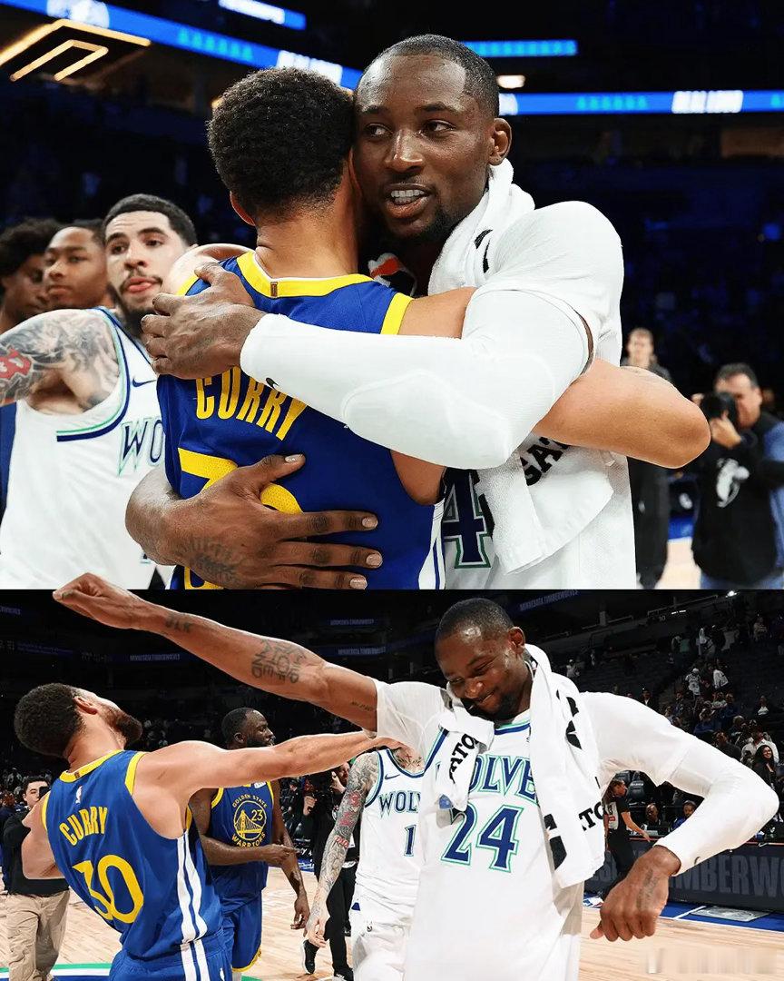#NBA[超话]#  NBA官方晒库明加与库里赛后拥抱图：前队友之间唯有尊重 ​
