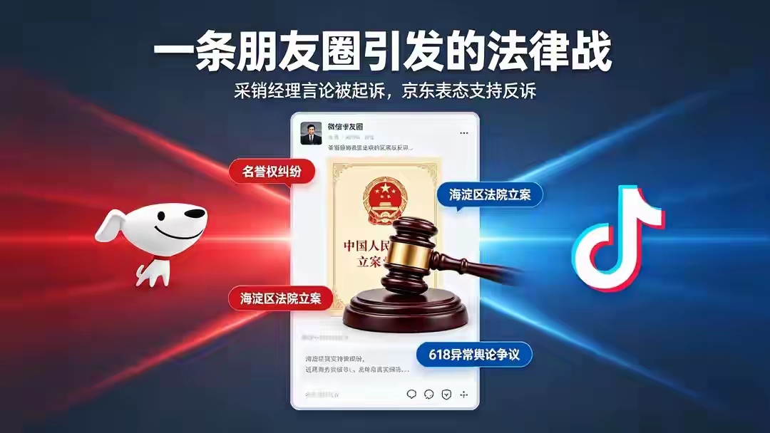 哇塞，没想到，没想到，京东集团亲自下场，京东与抖音干起来了，迅速冲上热搜！
​事情起因很简单。京东普通采购员左琦发了一个吐槽抖音朋友圈，巨无霸抖音集团已对该京东员工提起多轮诉讼。
 
一个采销经理的朋友圈，愣是把两家万亿巨头拉进法庭。抖音这边动作很快，北京市海淀区人民法院已经正式立案，案由是名誉权纠