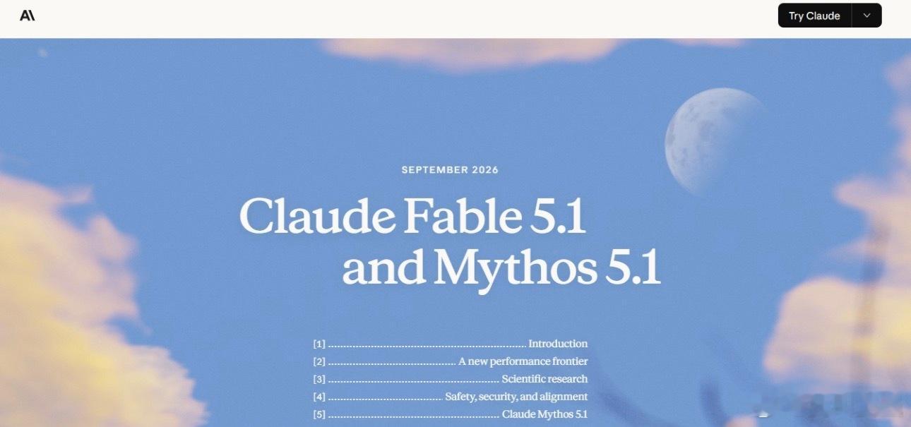 #全球最强模型Fable5.1发布#AI大模型的迭代节奏真的越来越卷了，Anthropic最新放出Claude Fable5.1还有Mythos5.1，一下子在行业里掀起不小波澜。这次更新重点强化了编程与科学相关的能力，多项基准测试的数据摆出来，不管是对比自家上一代产品，还是对标GPT‑5.6 Sol，都实现了反超。看多了大模型轮番 ​