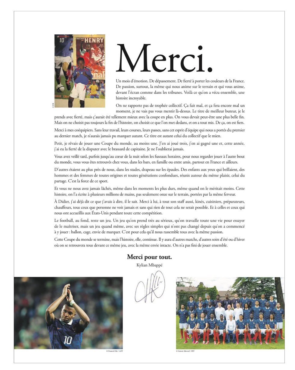 姆巴佩  基利安·姆巴佩 🇫🇷 世界杯赛后致法国民众公开信 📩 ...