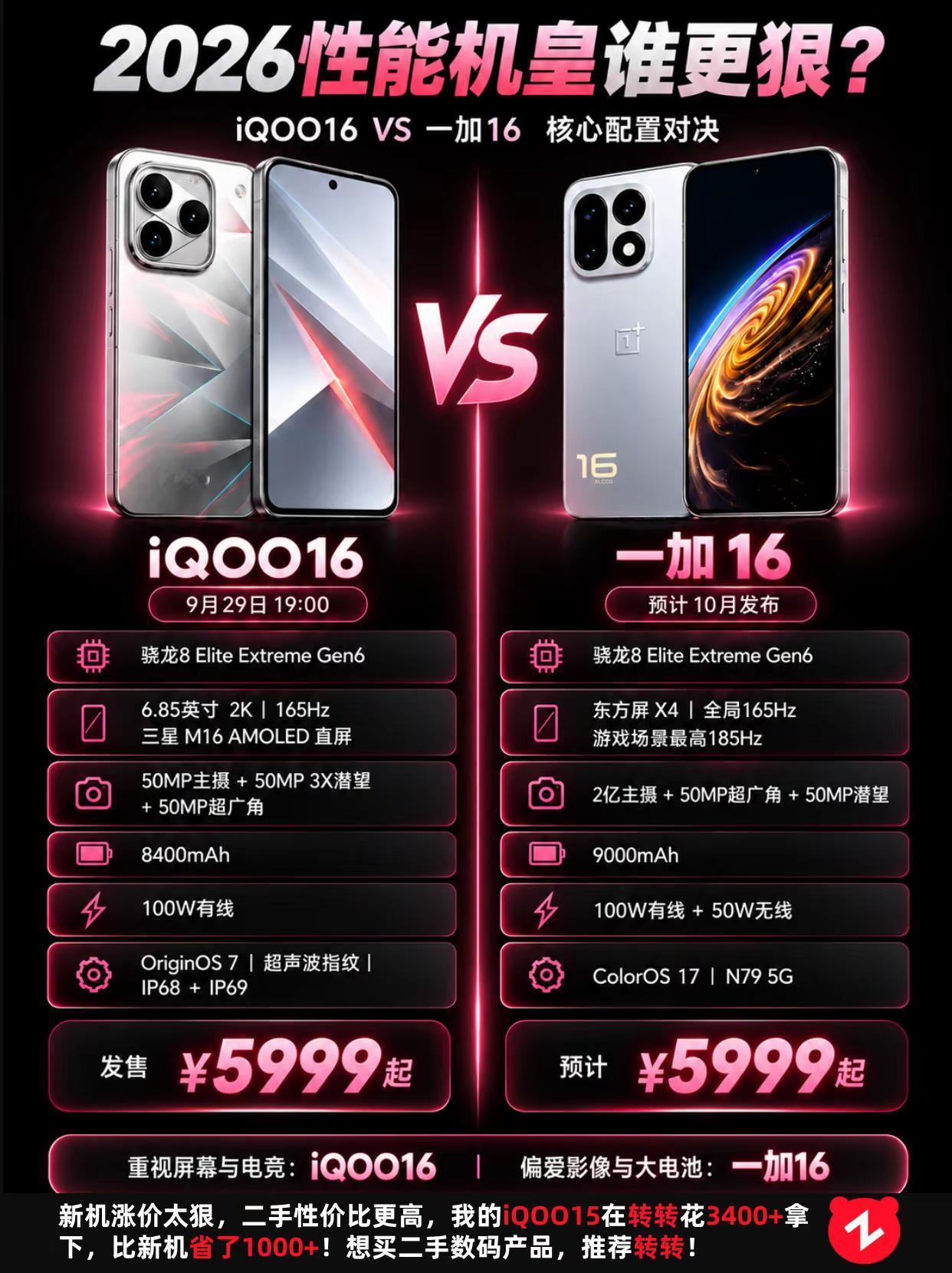 2026性能机皇谁更狠？iQOO16对比一加16iQOO 一加 游戏手机 电竞