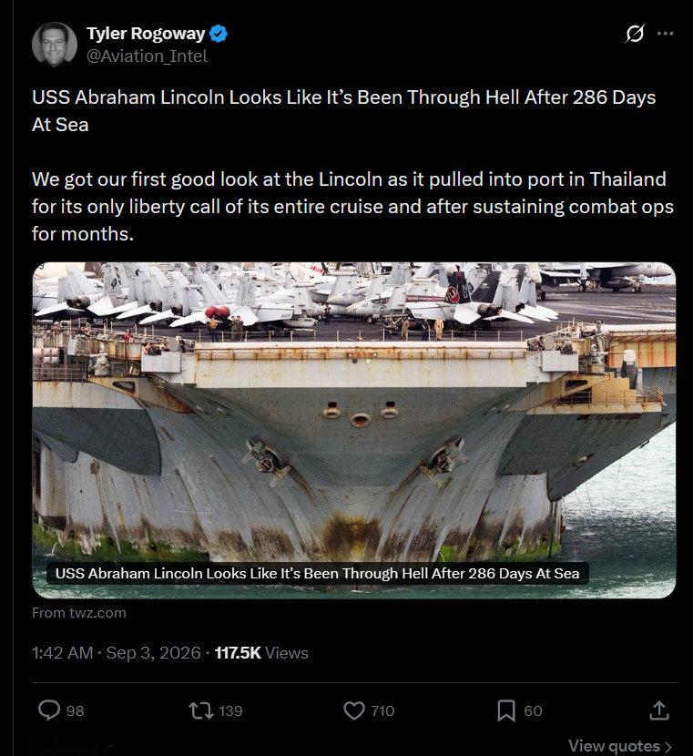 简而言之，美国人被林肯号破防了 ​​​​