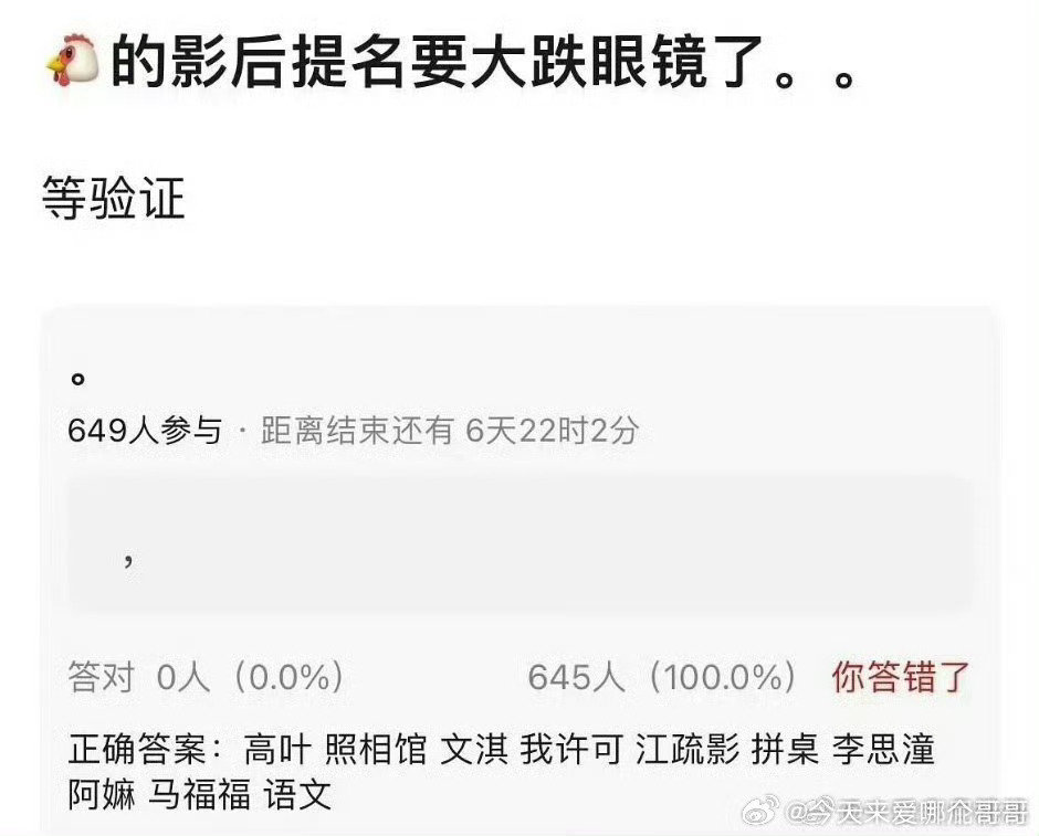 金鸡奖最佳女主角提名名单🍉
高叶《南京照相馆》
文淇《我，许可》
江疏影《拼桌》 
李思潼《给阿嫲的情书》 
马福福《语文的滋味》    
我只看了南京和阿嬷，还是给高叶吧，别的都没啥声音 #曝金鸡奖最佳女主角提名名单# ​