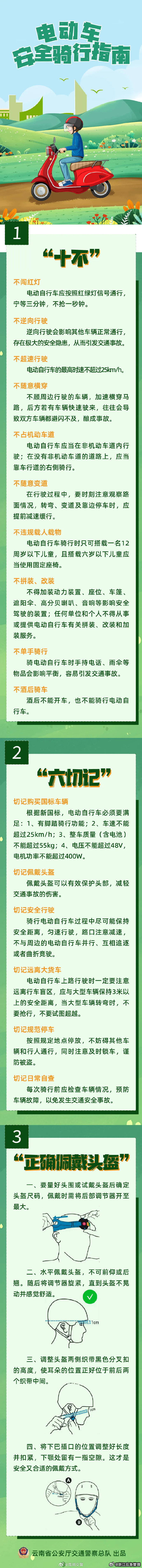#骑电动车下车时务必关闭电源#【电动车骑行上路安全必知】 骑行电动车时，一定不能忽视交通安全，保持安全距离、控制速度、专心骑行、规范佩戴头盔……这些注意事项请务必牢记↓↓↓（云南交通） ​​​