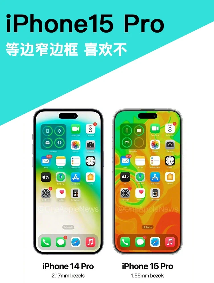 iPhone15Pro边框收窄，就是第二张那样！